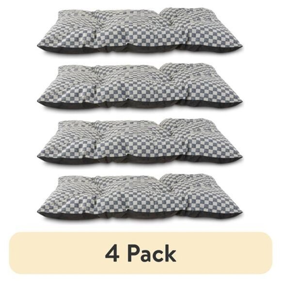 (4 pack) Tufted Pillow Pet Bed, Black and White Check, 1 Count - Picture 1 of 5